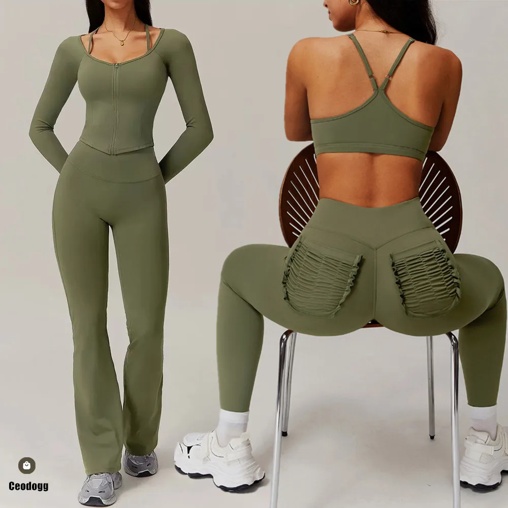 

Pocket Flare Yoga Pant Women Gym Trouser Activewear Female Sports Legging Woman Quick-Dry Running Fitness Clothes XP20