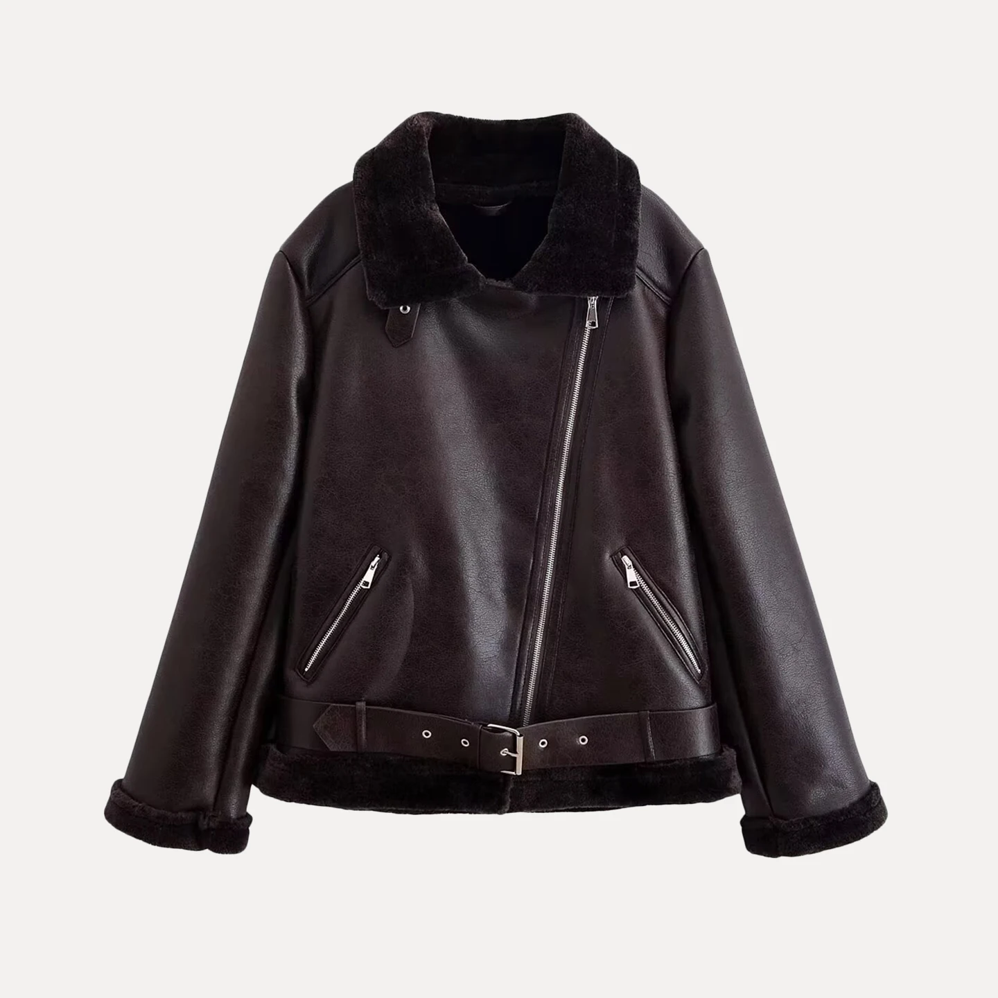 2025 Autunno delle nuove donne Biker Jaet Pelliccia Pelle Inteated Doppio colore Ladies Or Capispalla Stand Fit Z