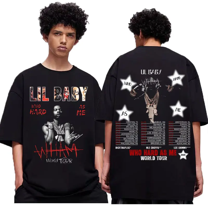 

Lil Baby Wham World Tour 2025 Merch T-shirt Men Women Fashion Hip Hop Vintage T Shirts Summer Casual Cotton T-shirts Streetwear