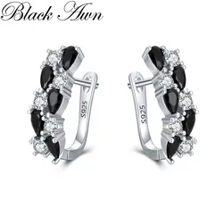 Black Awn 2026 Classic Silver Color Jewelry Black Spinel Stone Cute Stud Earrings for Women Bijoux Femme Boucles d'oreilles I228