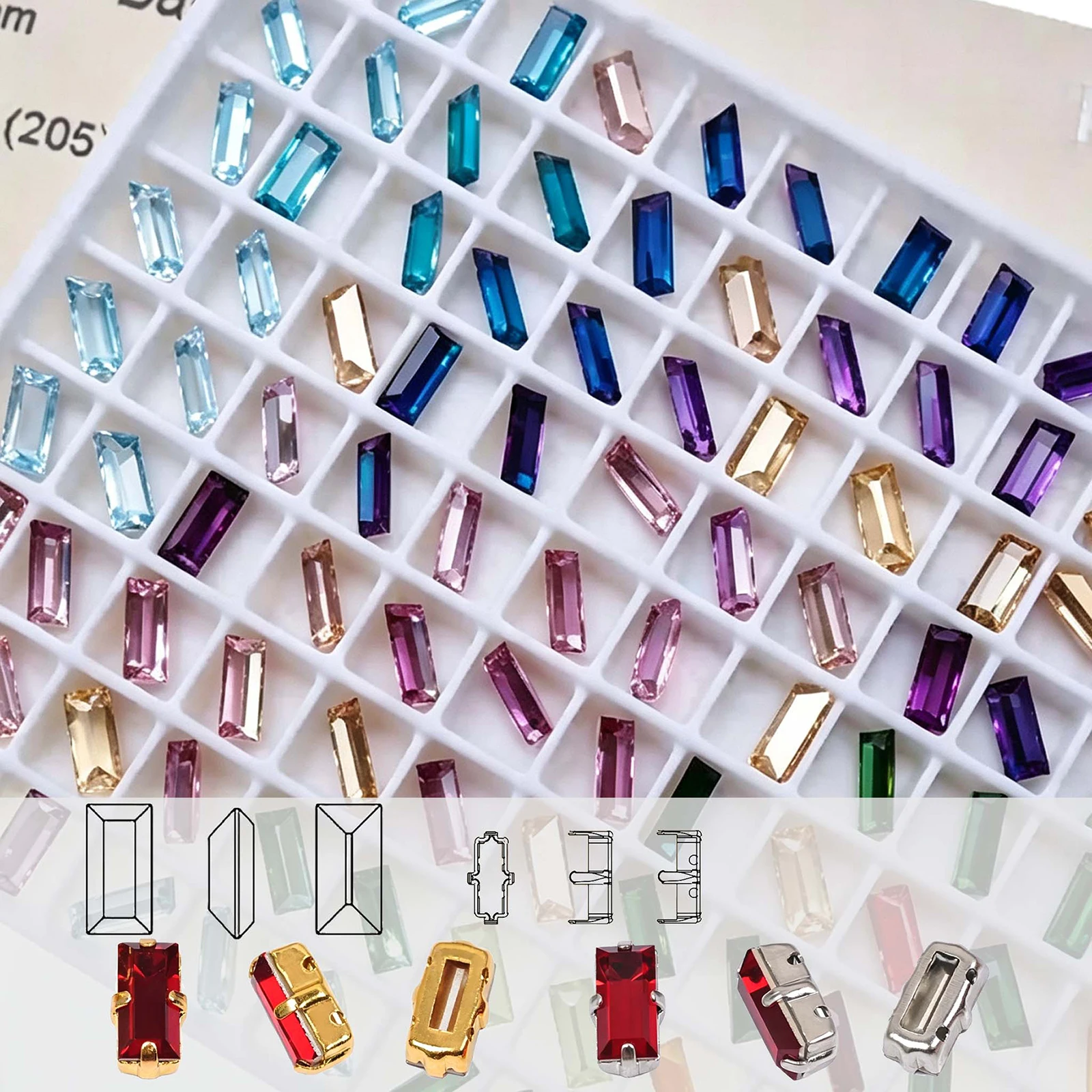 4501 Crystal Zircon Baguette Sew On Rhinestones Pointback Strass Fancy Stones With Claw Setting For Jewelry Craft Clothes