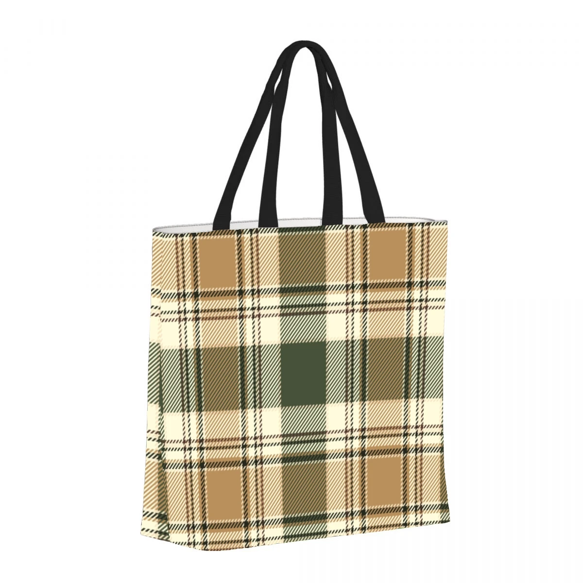 Tartan Plaid Pattern Handbag Printed Travel Shoulder Bag Large Capacity Women\'s Shopping Strap Casual Canvas Strap