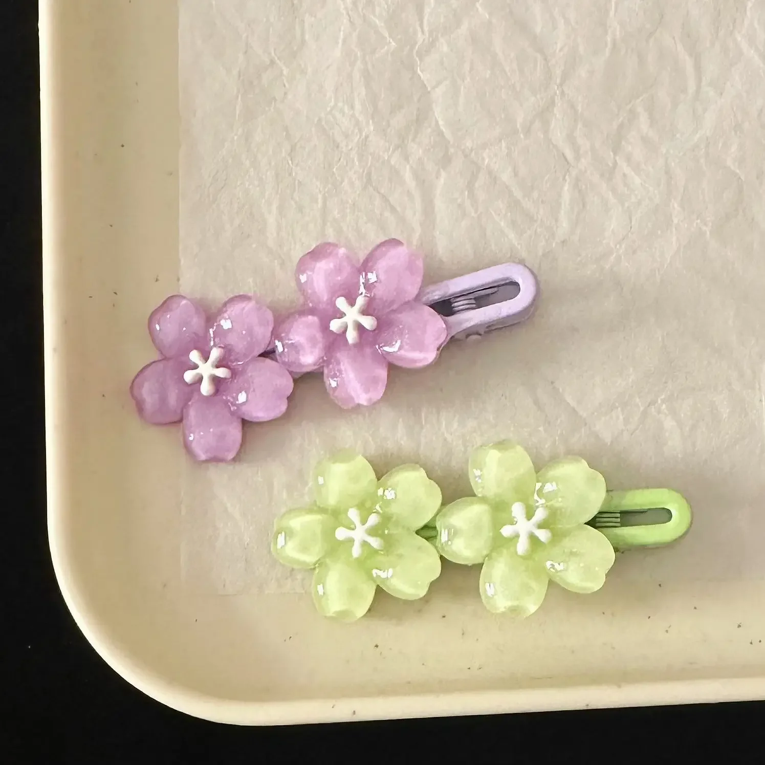 

5Pcs Fashion Fresh Sweet Hairpin Greenish purple Flower Side clamp Cute Graceful Duckbill Clip Maiden Headdress Hair Accessories