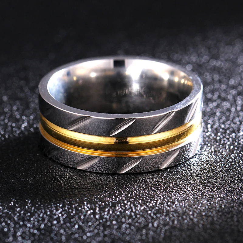 8MM Never Fade Gold Plated 316l Stainless Steel Ring Titanium Ring for Men