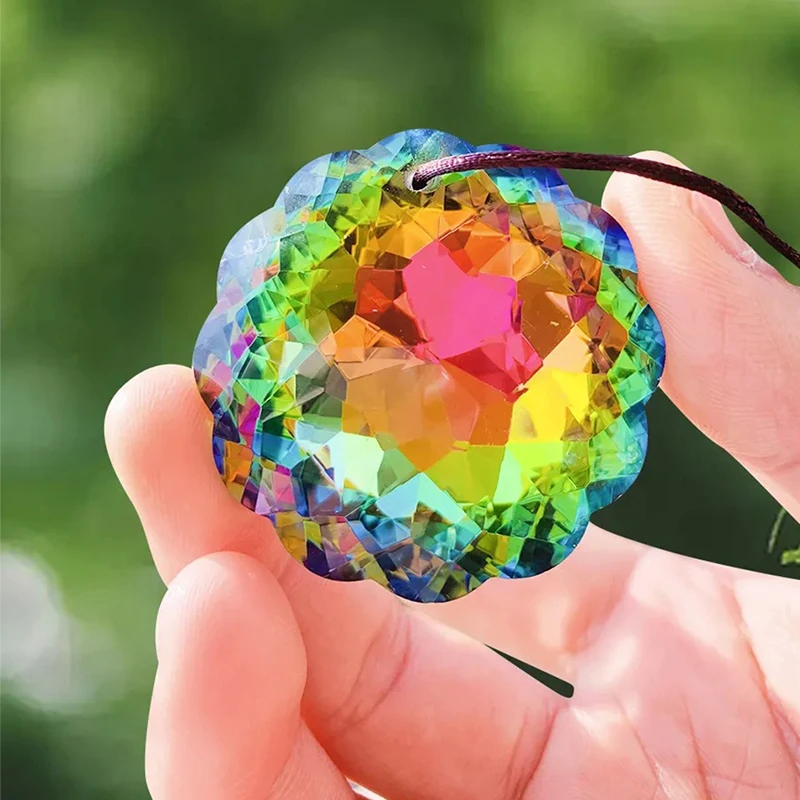 Crystal Decoration Sun Flower 45/60/63mm Rainbow Aurora Crystal Prism Chandelier Room Decoration Hanging Ornament Home Decor