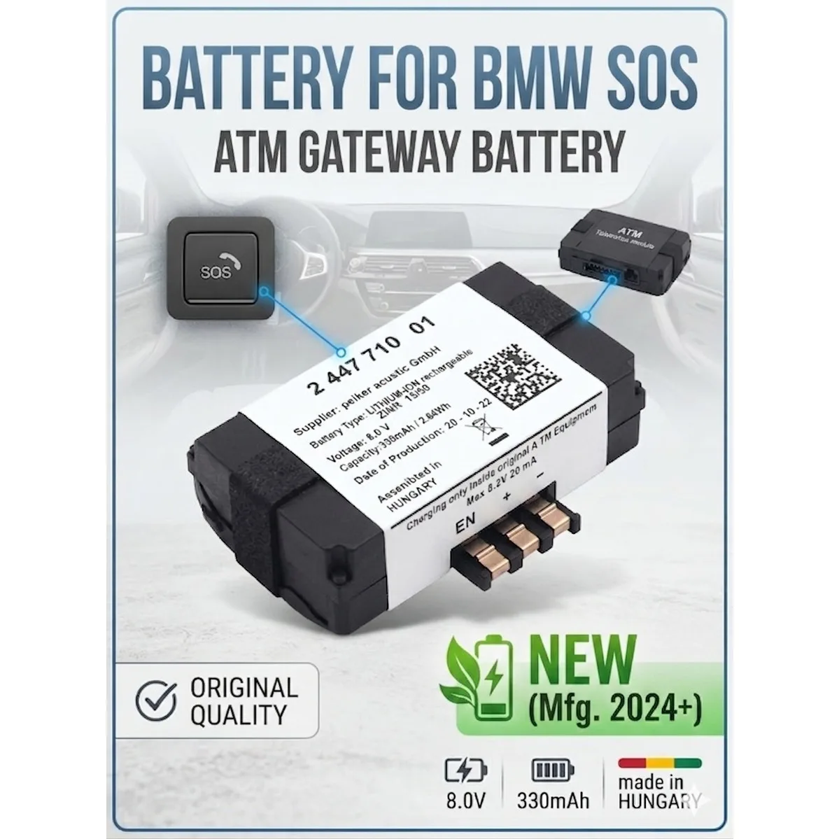 84102447710 Awaryjna bateria zamienna 330mAh do BMW F20 F30 F31 G20 G21 G30, 2447710 TCB Bateria awaryjna Mini F56 X4 M F98 — zdjęcie produktu 6