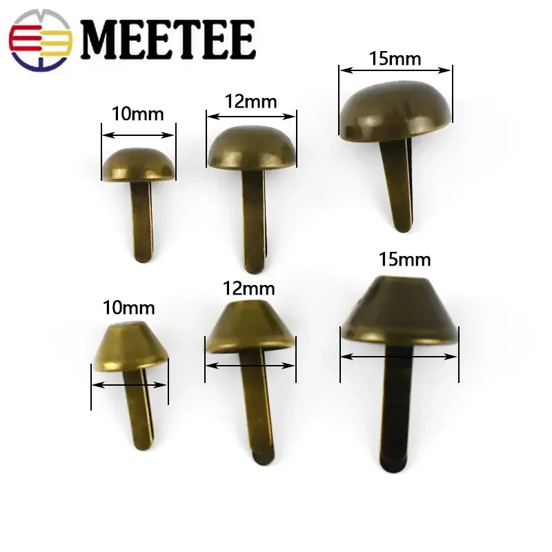 Meetee 50/100Pcs Metal Rivet Buckles 10/12/15mm Two-legged Nails Bag Handbag Leather Decorative Clasps DIY Hardware Accessories