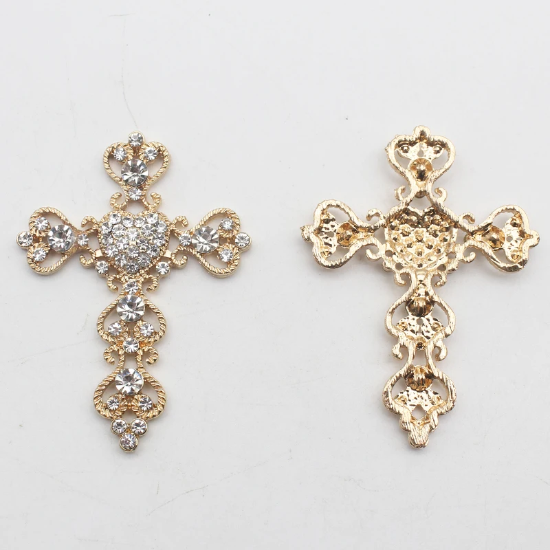 5pcs Metal Cross Alloy Rhinestone Crafts For Necklace Jewelry Box Decoration Material Accessories 4.7*6.4cm