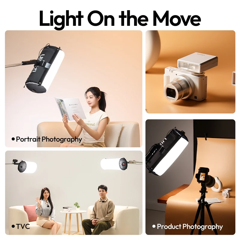 Ulanzi AL120 Dmuchana Lampa LED 2700K-6500K do Fotografii Portretowej, Transmisji na Żywo, Dwukolorowa, 10 Efektów Oświetleniowych, Kamera Vlog