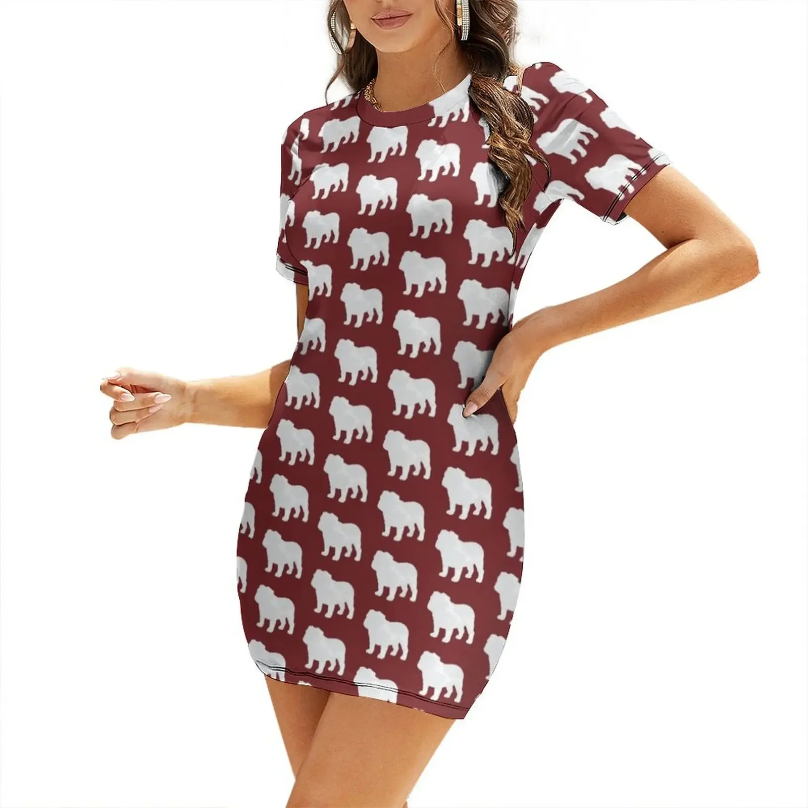 

Maroon bulldog - Go Bulldogs - English Bulldog mascot Short-Sleeved Dress clothes for woman Dress