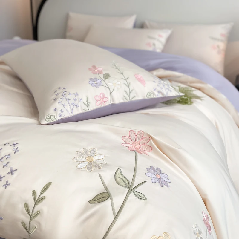 Svetanya Floral Embroidery Egyptian Cotton Bed Linens Bedding Set Sheet Duvet Cover Pillowcase Underwear
