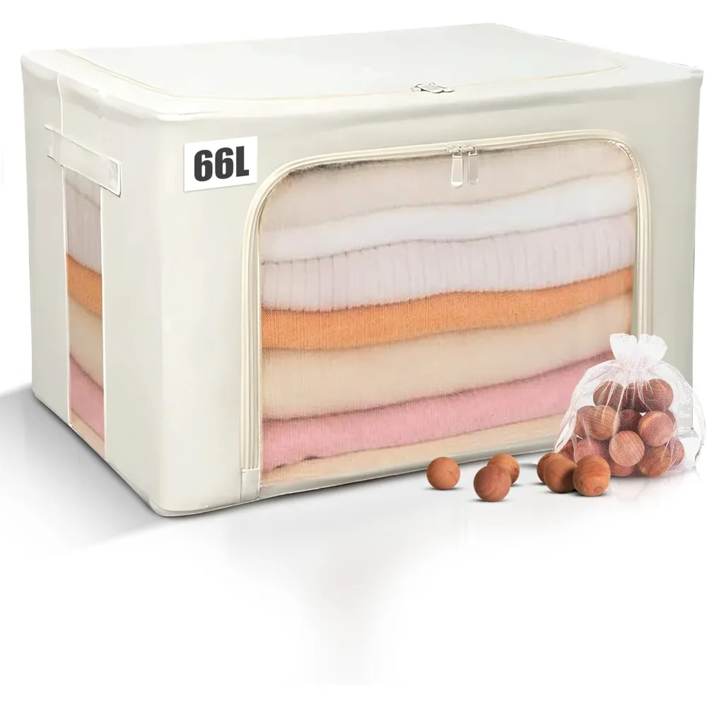 

Large 66L Cashmere Sweater Storage Bag - Steel Frame, Natural Red Cedar Protection, Foldable Oxford Fabric Closet Organizer
