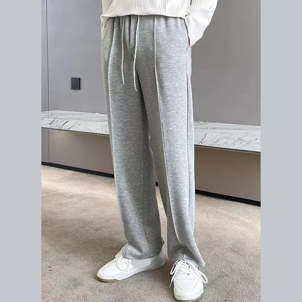 Mens Trendy Line Sweatpants Loose Straight Drawstring Trousers Versatile Drape