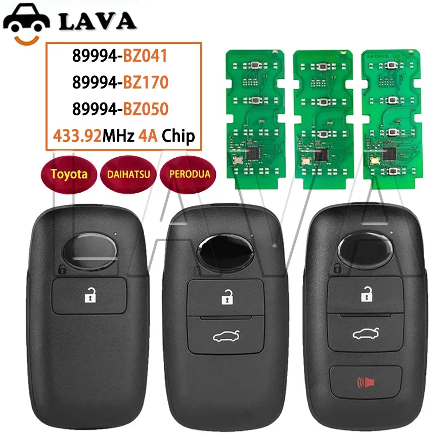 

LAVA 89994-BZ041 89994-BZ170 89994-BZ050 433mhz 4A Chip Keyless Go Smart Key 2/3/4 Button For Toyota Raize Rocky With Sticker