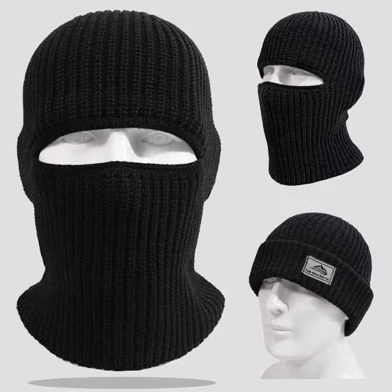 2In1 قناع قبعة صغيرة الرجال الشتاء بالاكلافا القبعات قبعات منسوجة موضة كامل الوجه تزلج بونيه التكتيكية الدراجات غطاء للأذنين قبعة محبوك