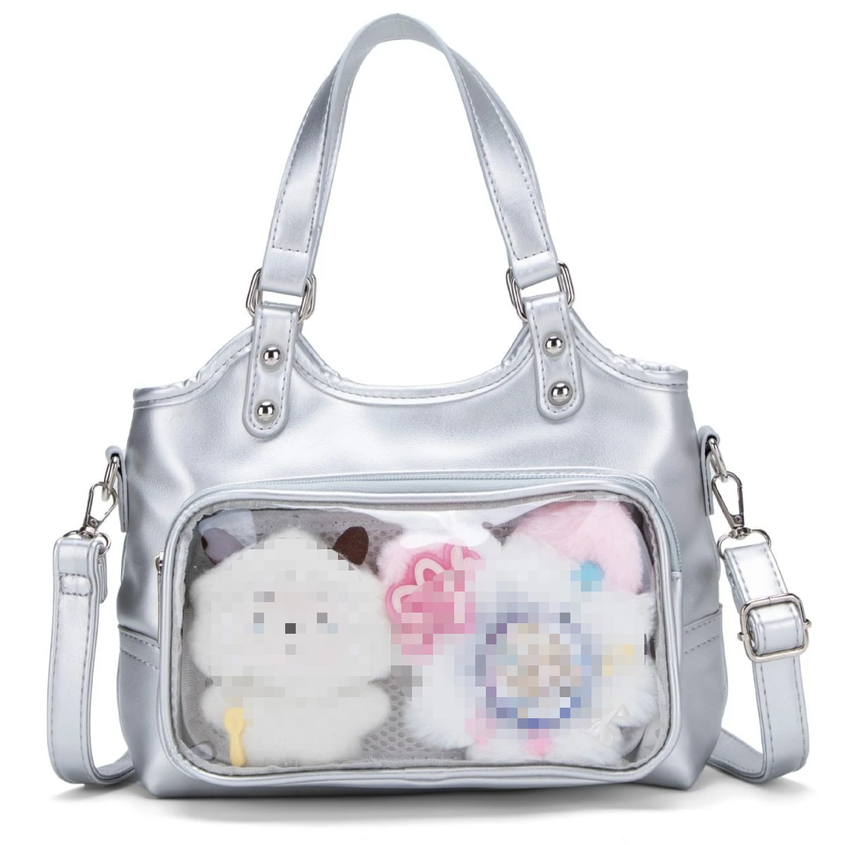 Silver PU Ita Bag Anime Clear Window Doll Display Handbag Y2K Kawaii Crossbody Shoulder Bag For Badge Pin Collection