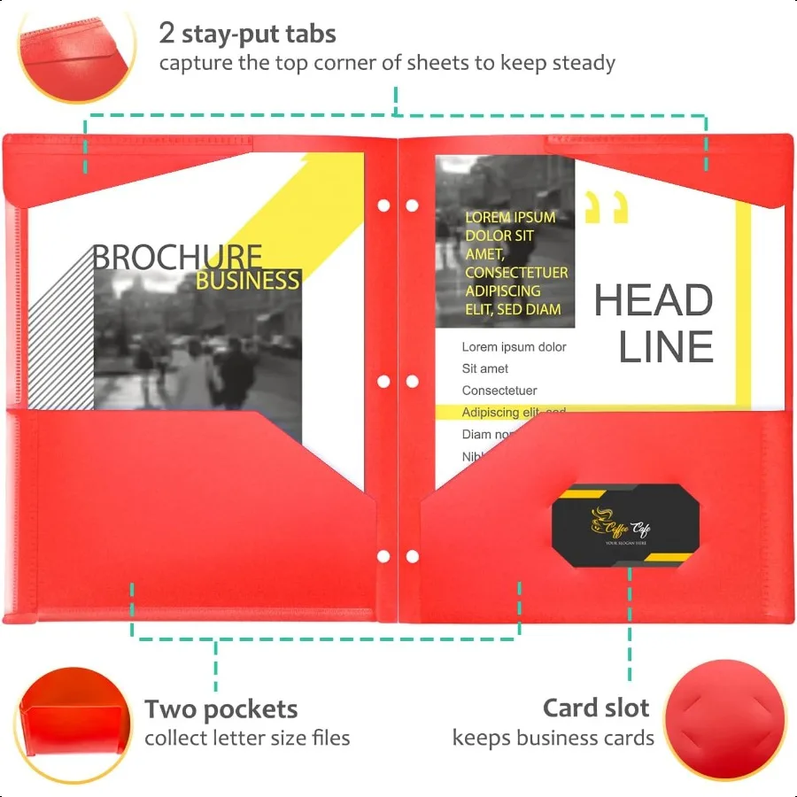 مجلدات بلاستيكية شديدة التحمل مع جيوب أمامية شفافة، 6 عبوات من المجلدات السميكة للغاية مع جيوب وثقوب لمجلدات الجيب