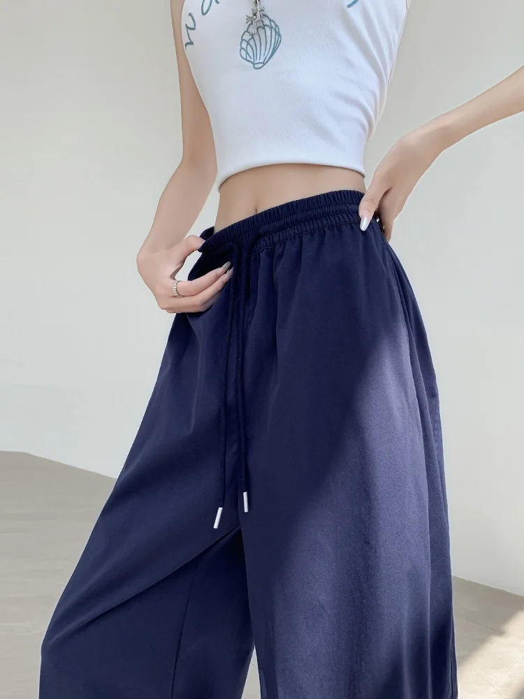 

Легкие летние вышитые рабочие брюки для женщин с высокой талией, широкими штанинами, быстросохнущие, спортивные, в корейском стиле, для повседневной носки