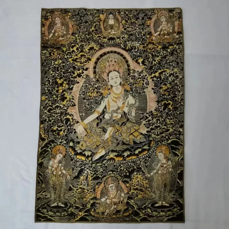 Brocade Thangka Embroidered Painting Tibet Green Tara Calligraphy and Painting Brocade Painting 5 Optional
