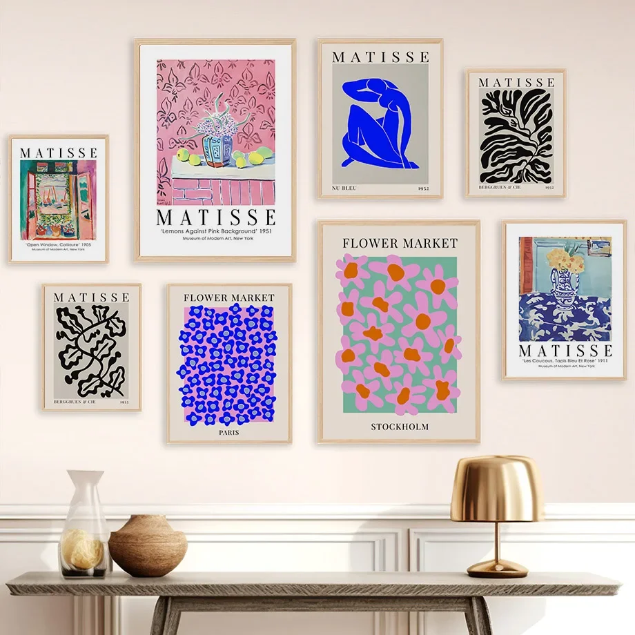 Pink Blue Matisse Flower Market Botanical Vintage Wall Art Canvas Painting Posters And Prints Pictures For Living Room Decor