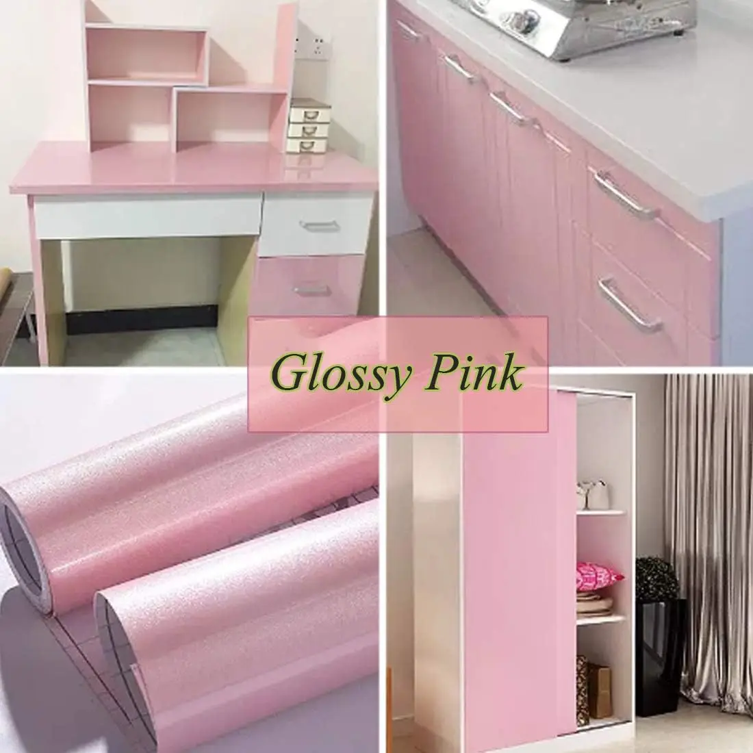 Pink Contact Paper Glossy Peel and Stick Wallpaper Vinyl Self Adhesive Waterproof Removable Stickers Decorative Cabinet Furnitur