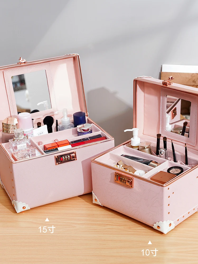 Retro cosmetic case password lock Korean version multi-functional girl manicure pattern embroidery large-capacity cosmetic bag