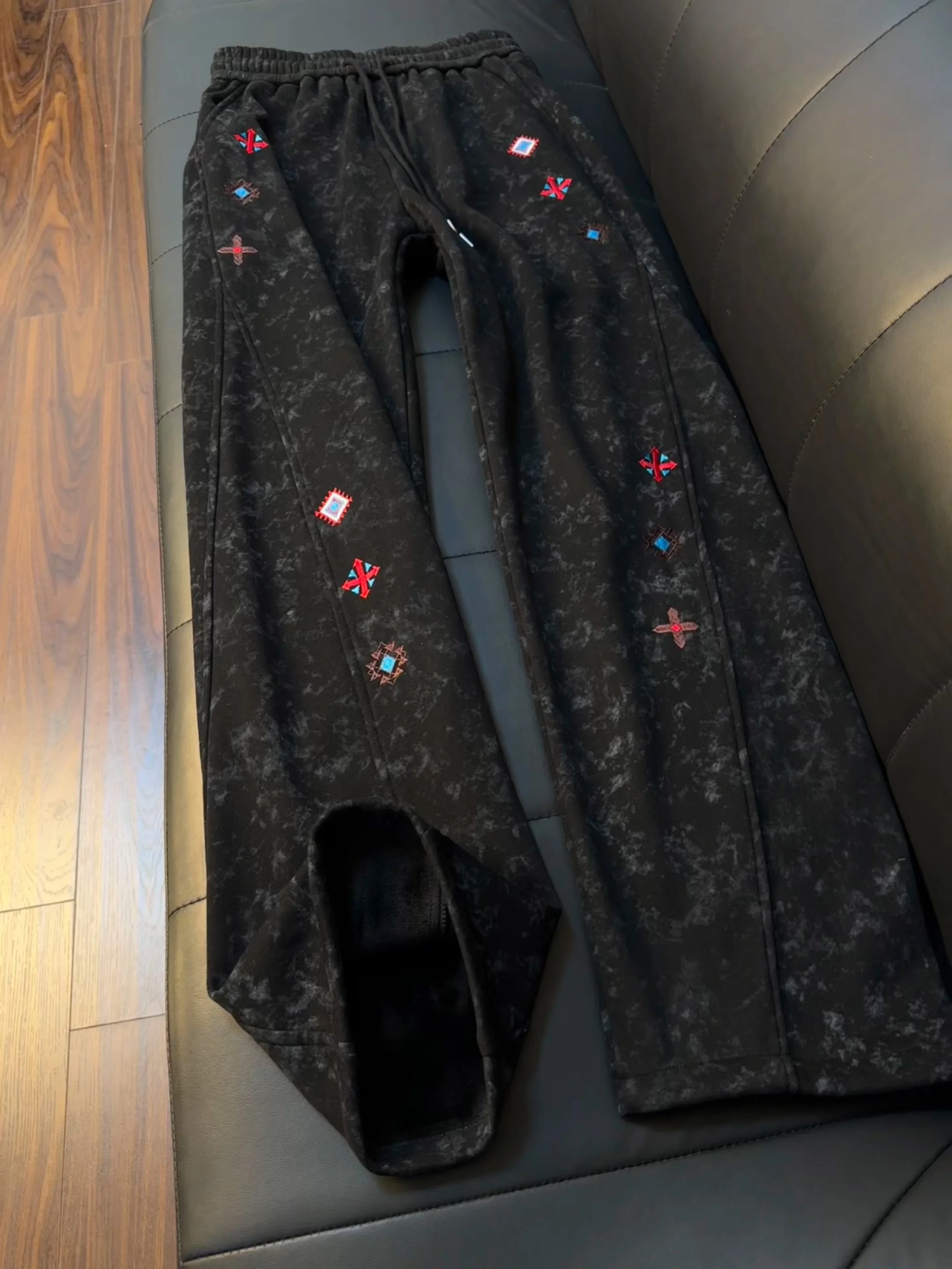 

Bla Men's Spor Straight Leg Pants Lengthening Effect Embroidery Tie Dye Heavyweight Fitn Exercise Trousers Casual Wear