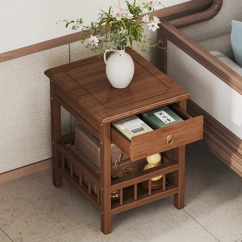 Black walnut nanzhu solid wood coffee table double-layer small apartment living room new Chinese balcony bay window household
