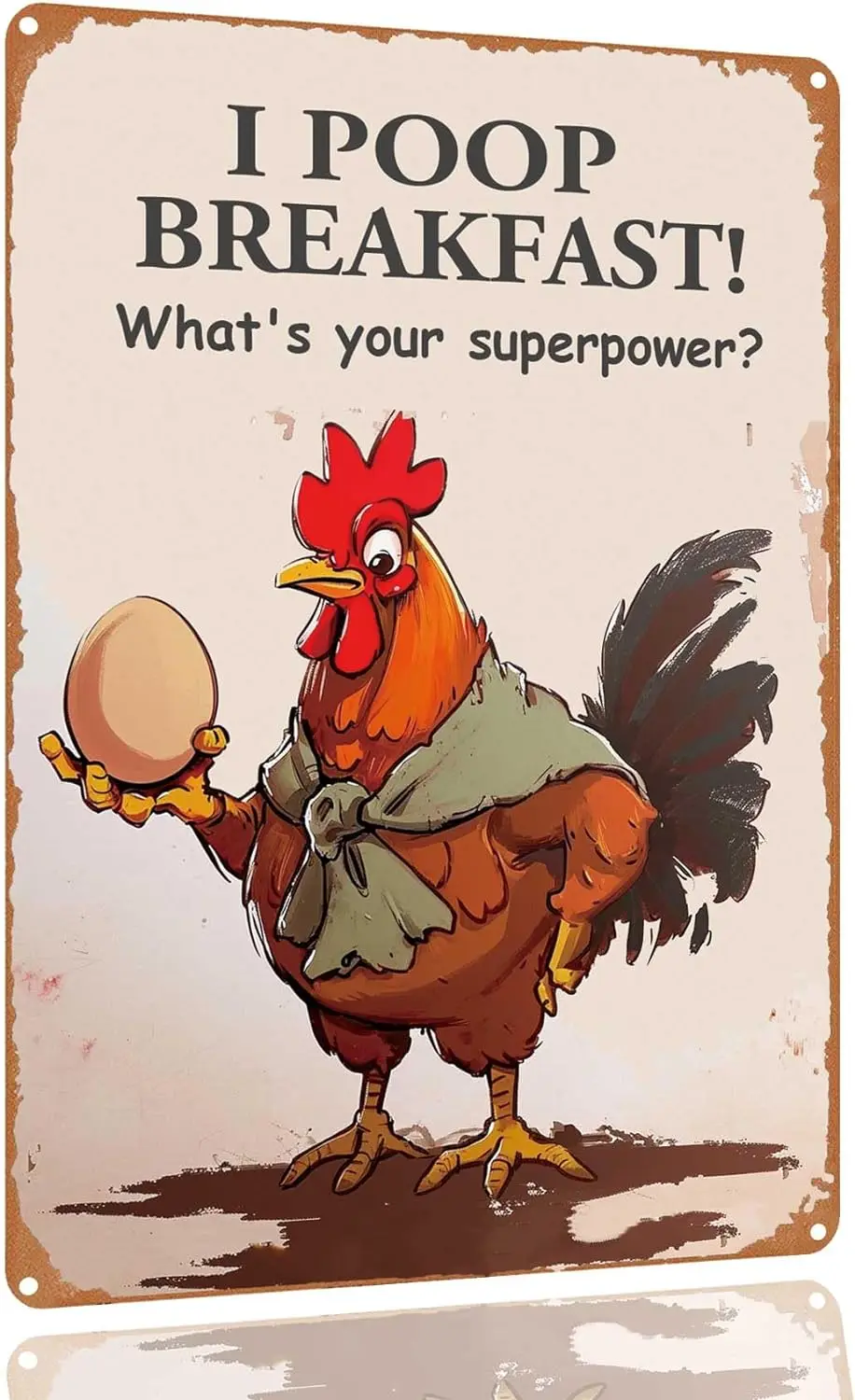 I Poop Breakfast Whats Your Superpower Tin Funny Chicken Metal Tin Sign Farmhouse Vintage Wall Decor Gifts For Chicken Coop Chic