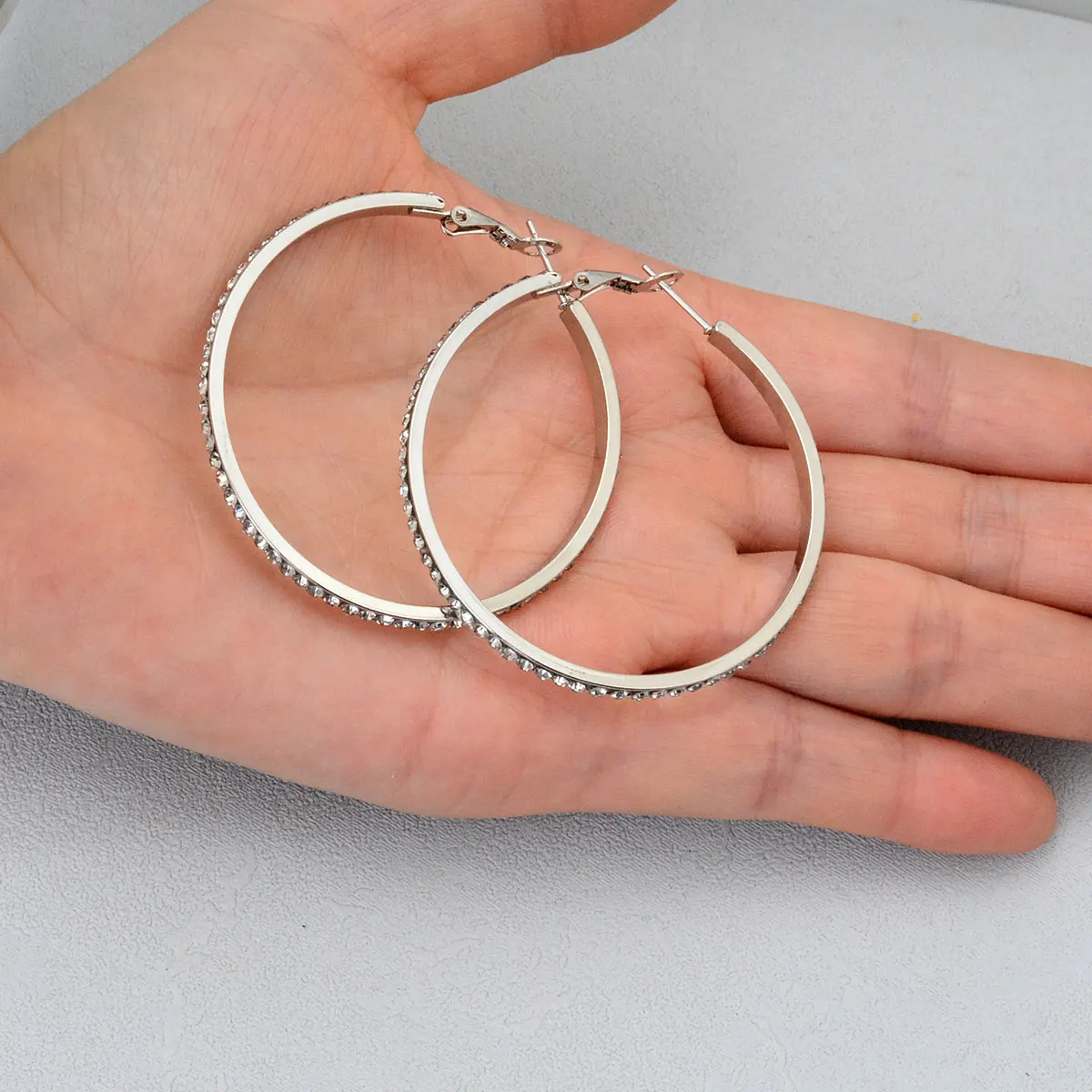 2PC Stainless Steel Luxury CrystaL CZ 3-5CM Big Circle Hoop Earrings for Women Charms Fashion Design Party Wedding Jewelry Gifts