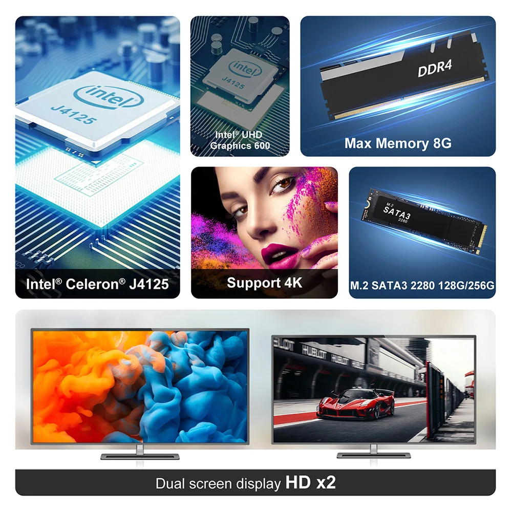 Beelink GK mini Intel Celeron J4125 Quad Core Mini PC DDR4 8GB 256GB SSD Desktop com porta HD 1000M LAN Computador