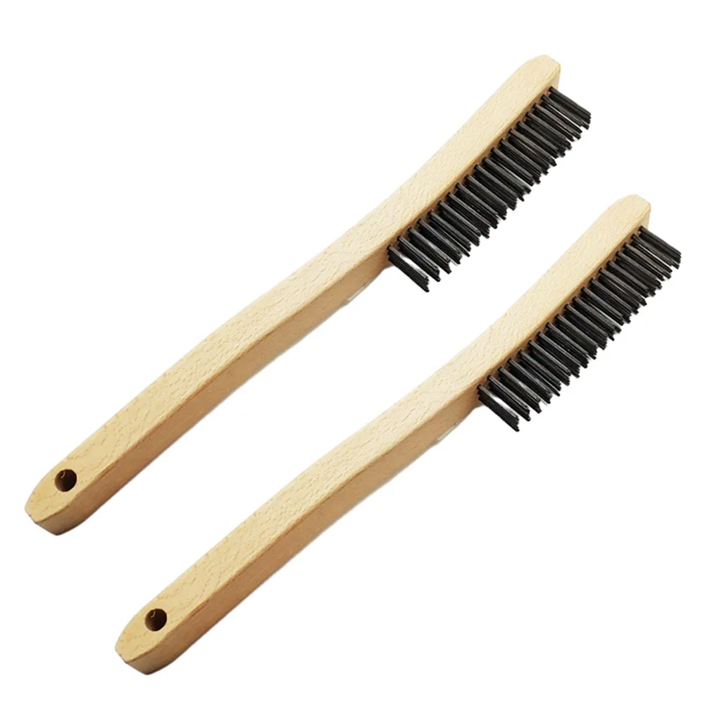 2pcs Stainless Steel Wire Brush Rust Removal Cleaning Wood Handle Brushfor Scales Rust Dirt Oil Stain Paint Coat Cleaning Tool