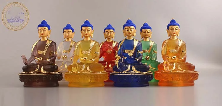 7PCS Southeast Asia home Store SAFE GOOD LUCK Talisman Amitabha Sakyamuni Phra Sompo Gods Seven Buddha of pharmacist statue