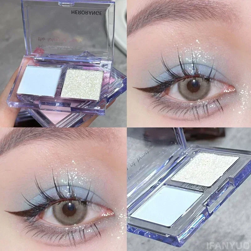 Heallor-Paleta de Sombras Brilhantes Impermeável, Portátil, Matte, Azul, Roxo, Perolado, Maquilhagem Coreana, 2 Cores, P