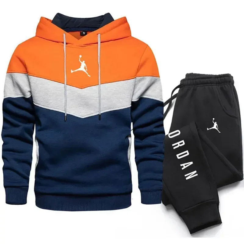 Autumn and winter quality men's printed sports pants two-piece set, casual pullover with three-color fashion sports hooded suit