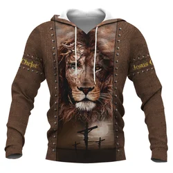 Sudadera con capucha con estampado 3D De León para hombres y mujeres, Sudadera con capucha Retro, chaqueta informal, Dios cristiano, Jesús, moda Harajuku