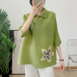 YUDX Miyake Pleated Jacket 2023 Summer New Seven-minute Sleeve Tops Female Loose Large Yards Covered Son Thin Sunscreen Shirt