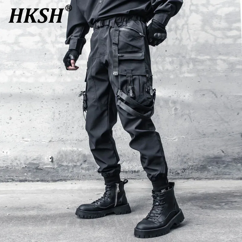 

HKSH Techwear Cargo Pants Men's Tide Dark Fashion Tactical Pocket Trousers Spring Autumn New Hip Hop Street Chic Overalls HK2204