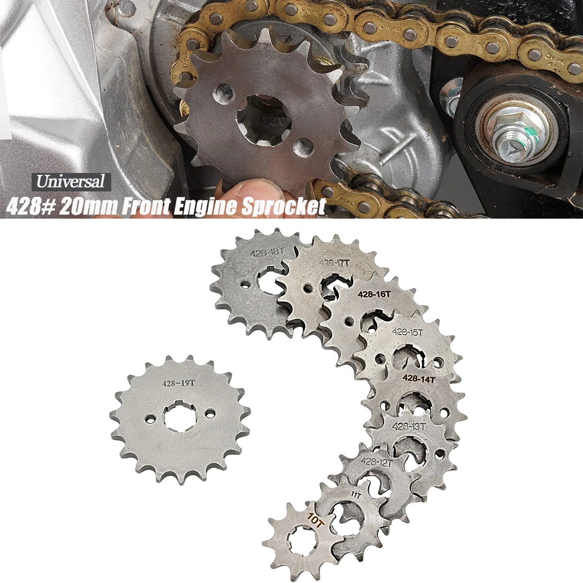 

Motorcycle Front Engine Sprocket 428# 20mm 10T-19T For BSE SSR SDG KAYO Dirt Pit Bike ATV Quad Go Kart Moped Buggy Scooter