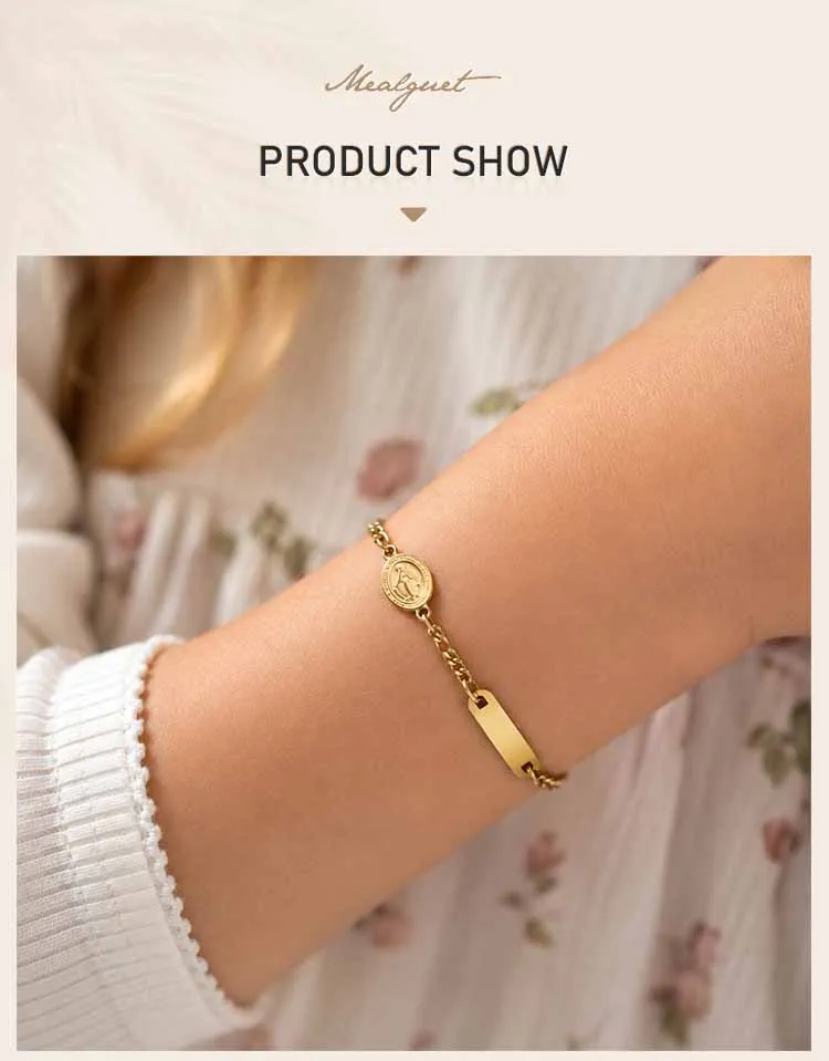 Personalisiertes Namens-ID-Armband für Frauen und Kinder, Jungfrau-Maria-Anhänger, vergoldeter Edelstahl, wasserdichtes religiöses Geschenk – Detail 3