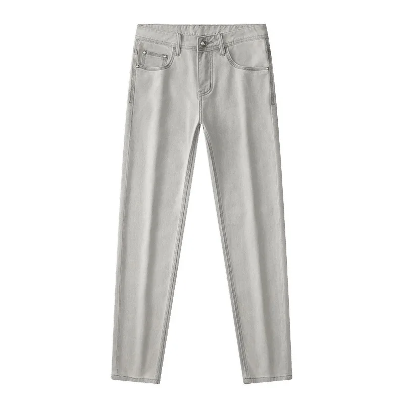 2025 Spring/Summer Fashion Light Luxury Jeans for Men, Simple and Versatile, Elastic Slim Fit, Small Straight Leg Casual Pants