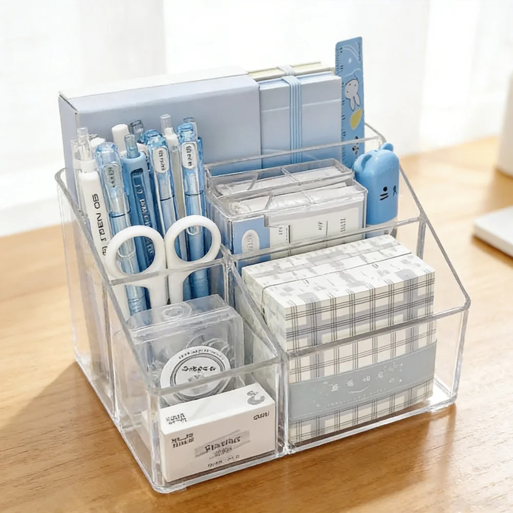 

5-слостный акриловый держатель для карандашей, прозрачный настольный органайзер для хранения, эстетический контейнер для ручек для канцелярских принадлежностей