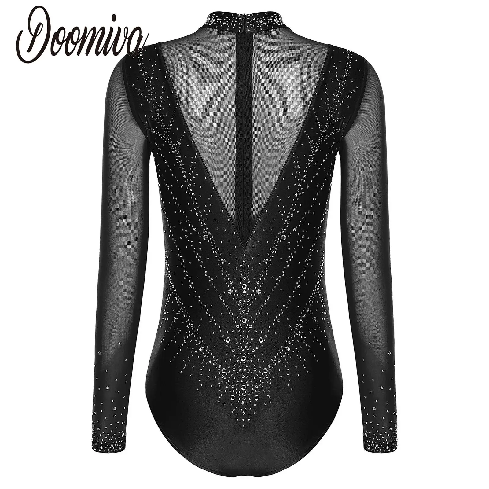 

Женские купальники для фигурного катания, комбинезоны с длинным рукавом, украшенные блестящими стразами, балетные боди для выступлений и соревнований