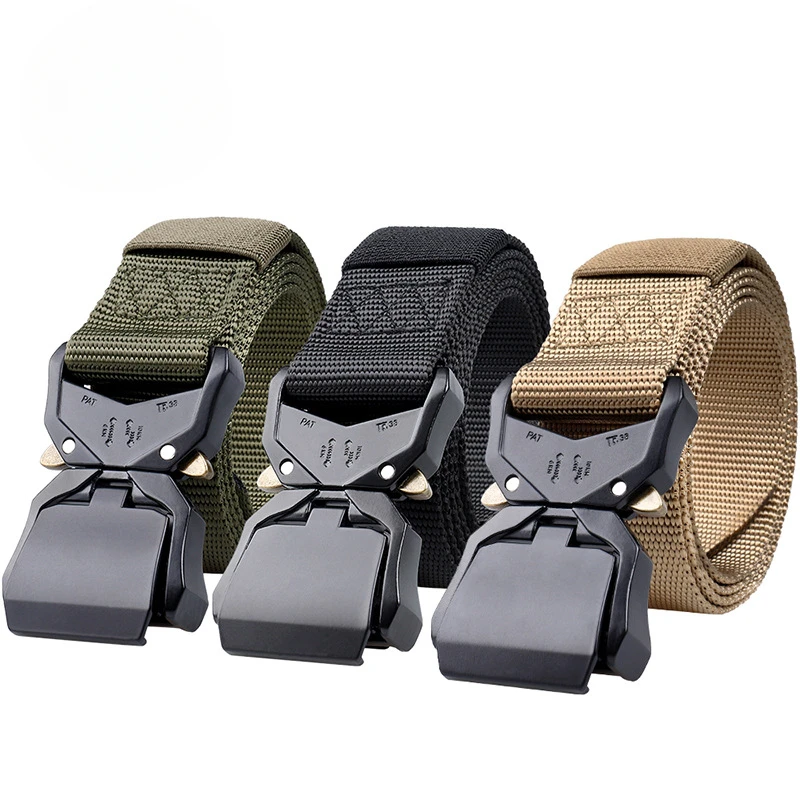 

Men Elastic Workwear Trouser Belt Outdoor Sports Canvas Braided Quick Release Metal Buckle Military Tactical Belt Army Training