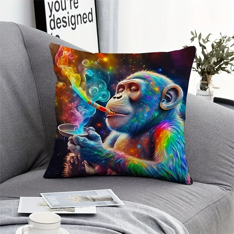 

Короткая плюшевая наволочка в богемном стиле с изображением обезьяны — квадратная наволочка для декора дома и автомобиля, можно стирать в машине