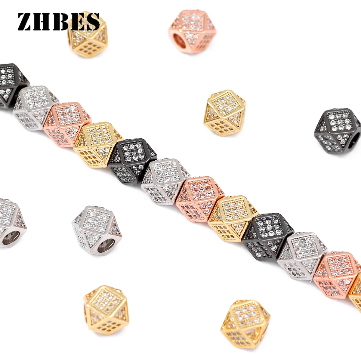 2/6/10pcs 18K Gold Plated Brass Zircon Round Spacer Beads For Jewelry,Metal Bead Separators For Bracelets,DIY Jewelry Making