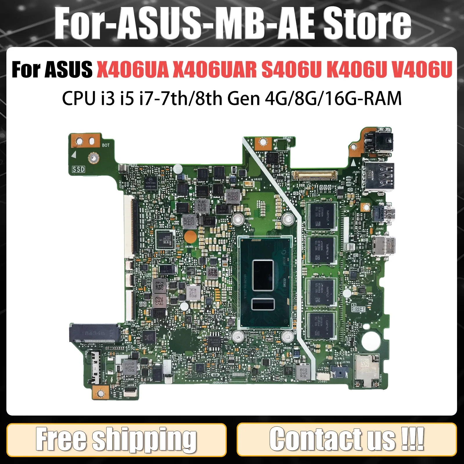 X406UA Laptop Motherboard For ASUS VivoBook S14 X406UAR S406U K406U V406U Y406U Mainboard With CPU i3 i5 i7-7th/8th Gen 4G/8G/16