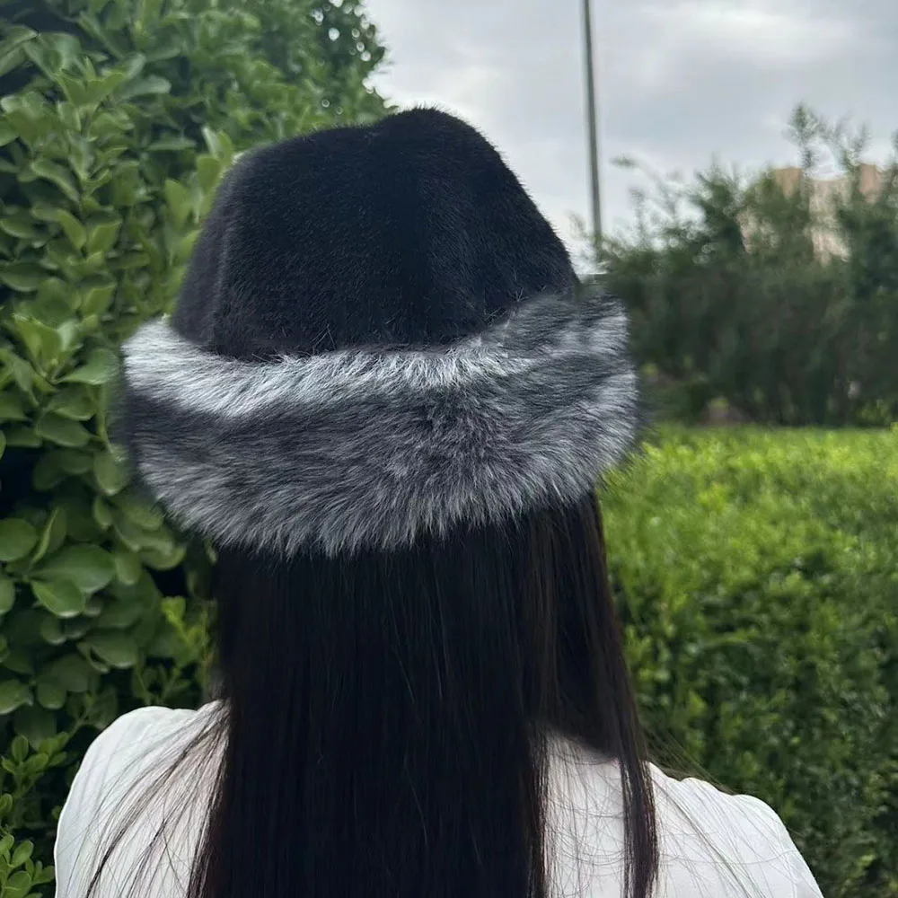 2024 Big Fluffy Faux Fur Bucket Hat For Women Luxury Plush Fisherman Hat Warm Winter Hat Thicken Cold Snowy Day Panama Cap Hot