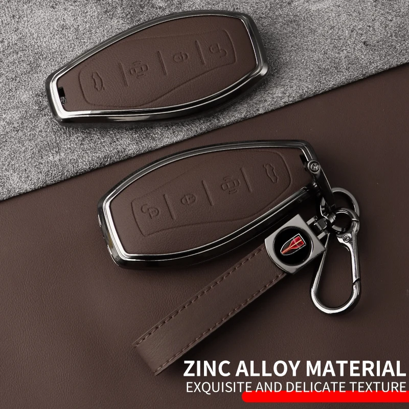 New Zinc Alloy Leather Car Remote Key Case Cover Holder for FAW Hongqi H5 Auto Key Protector Shell Keychain Interior Accessories