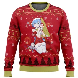 2024 Re Zero Rem Natale brutto maglione di Natale regalo Babbo Natale pullover uomo felpa 3D e top autunno e inverno vestiti